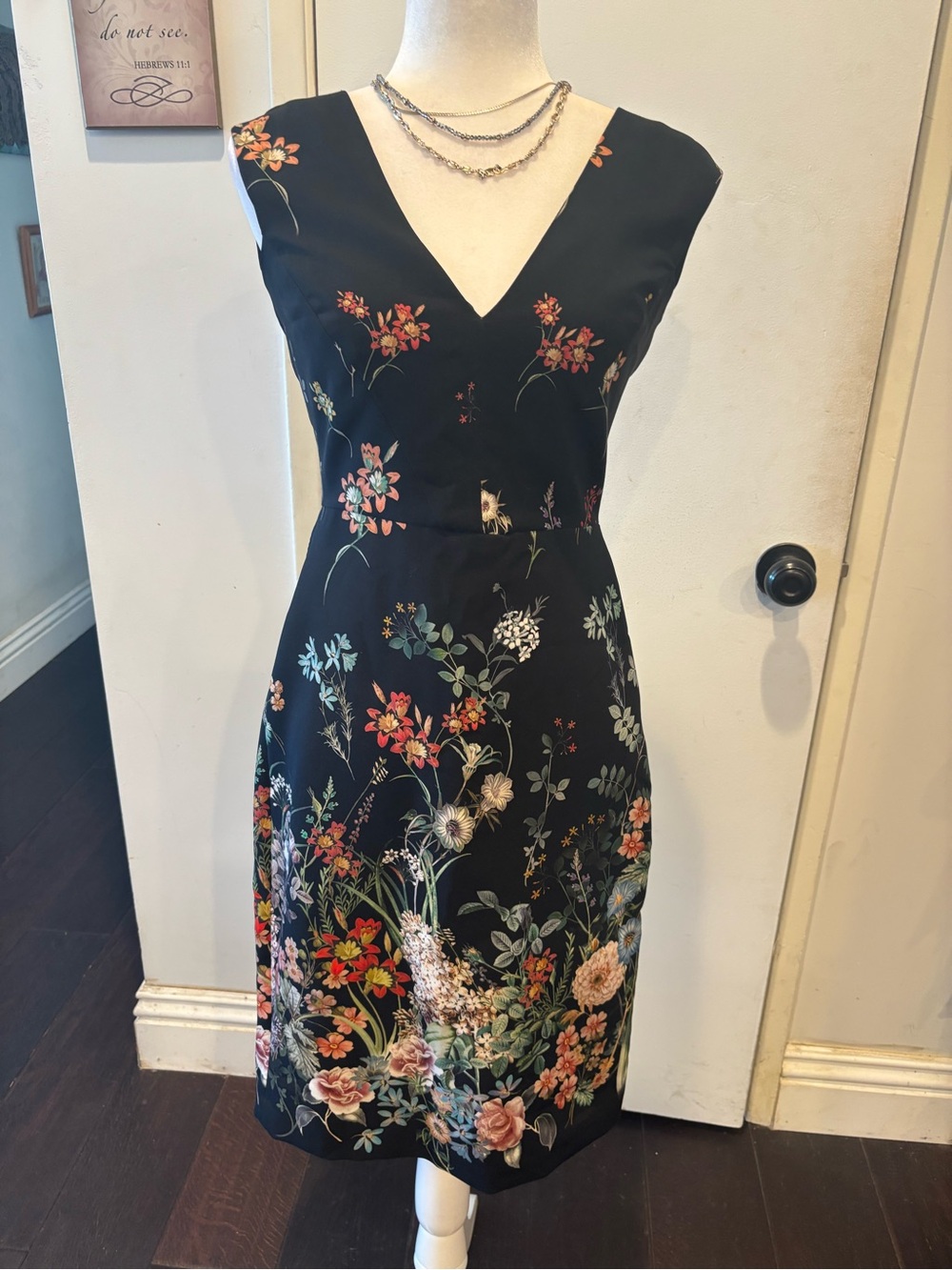 Zara Black V-Neck Floral Midi Dress